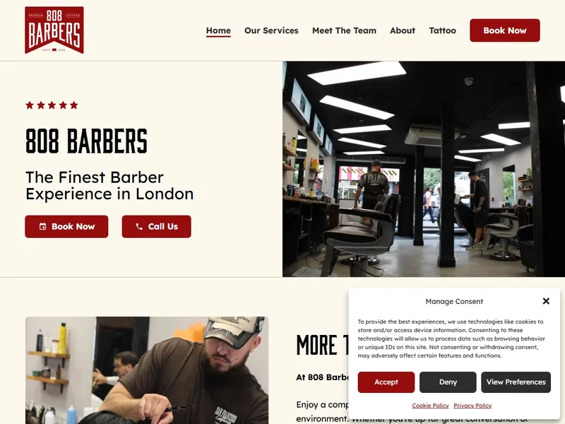 808 Barbers website screenshot