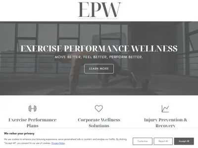 Exercise Performance Wellness website screenshot