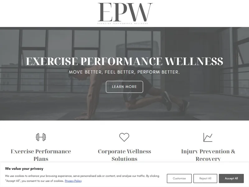 Exercise Performance Wellness website screenshot